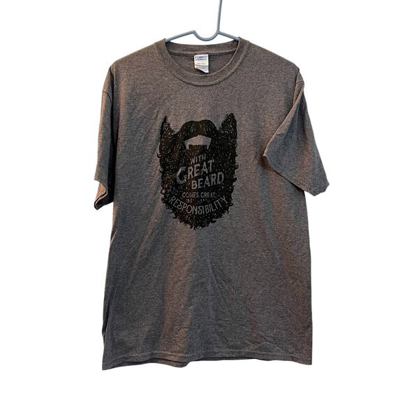 With Great Beard Comes Great Responsibility T-Shirt Men’s Size Large Gray Funny - Picture 1 of 4